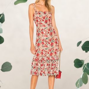 Lovers + Friends Dark Nude Under The Stars Floral Midi Dress Size XS